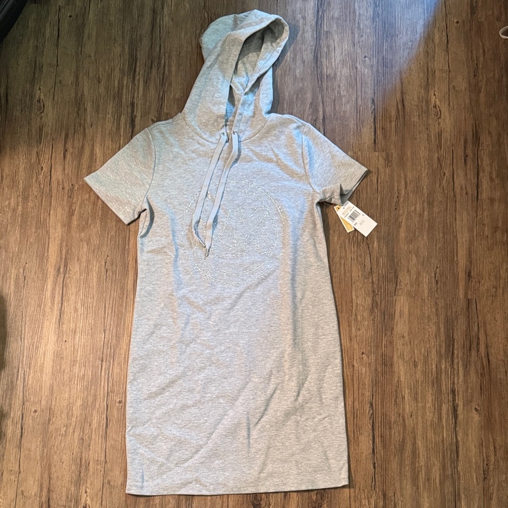 Michael Kors Heather and Rinestone Gray Hooded T-Shirt Dress size S